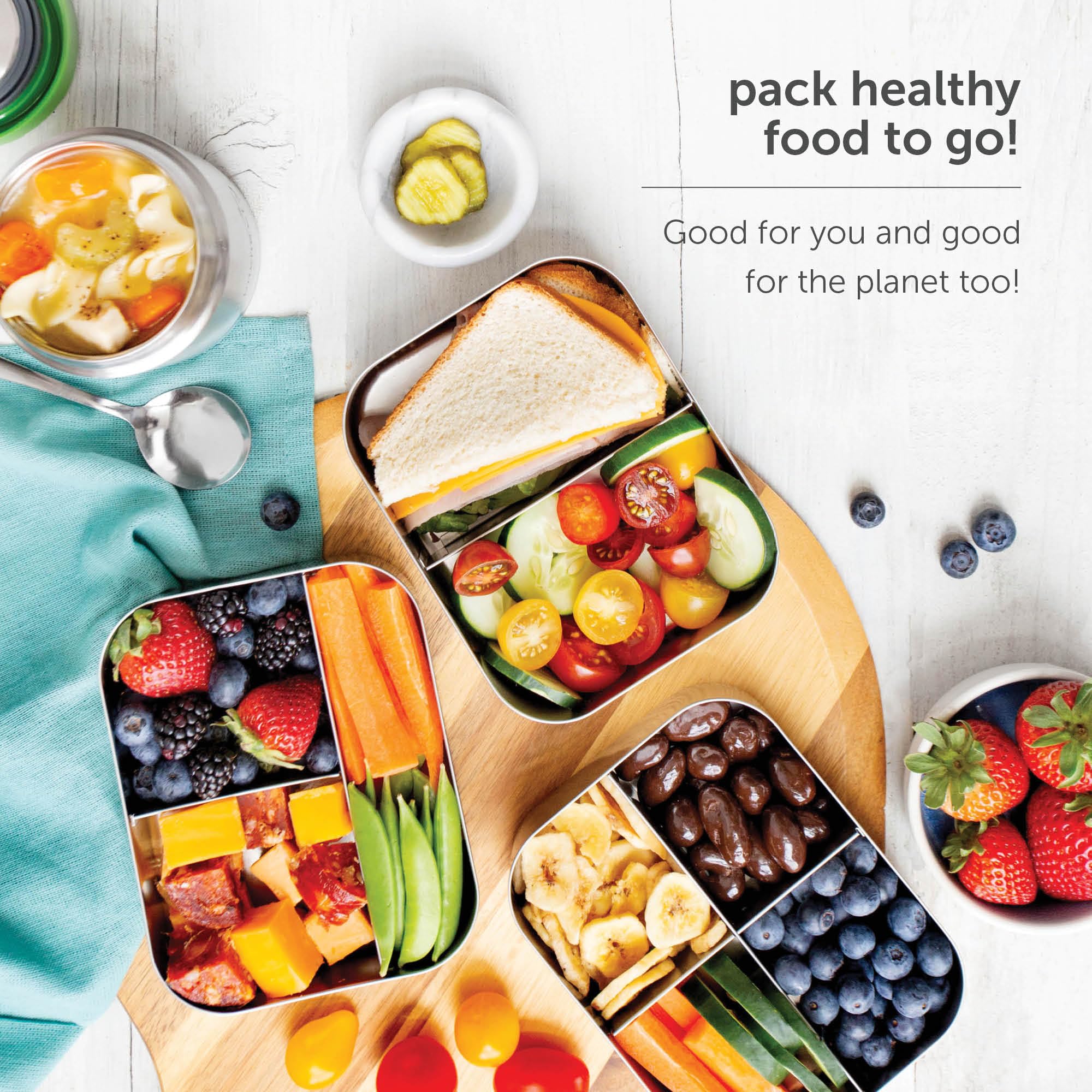 LunchBots Medium Uno Stainless Steel Kids Bento Box 1-Section Blue 20oz