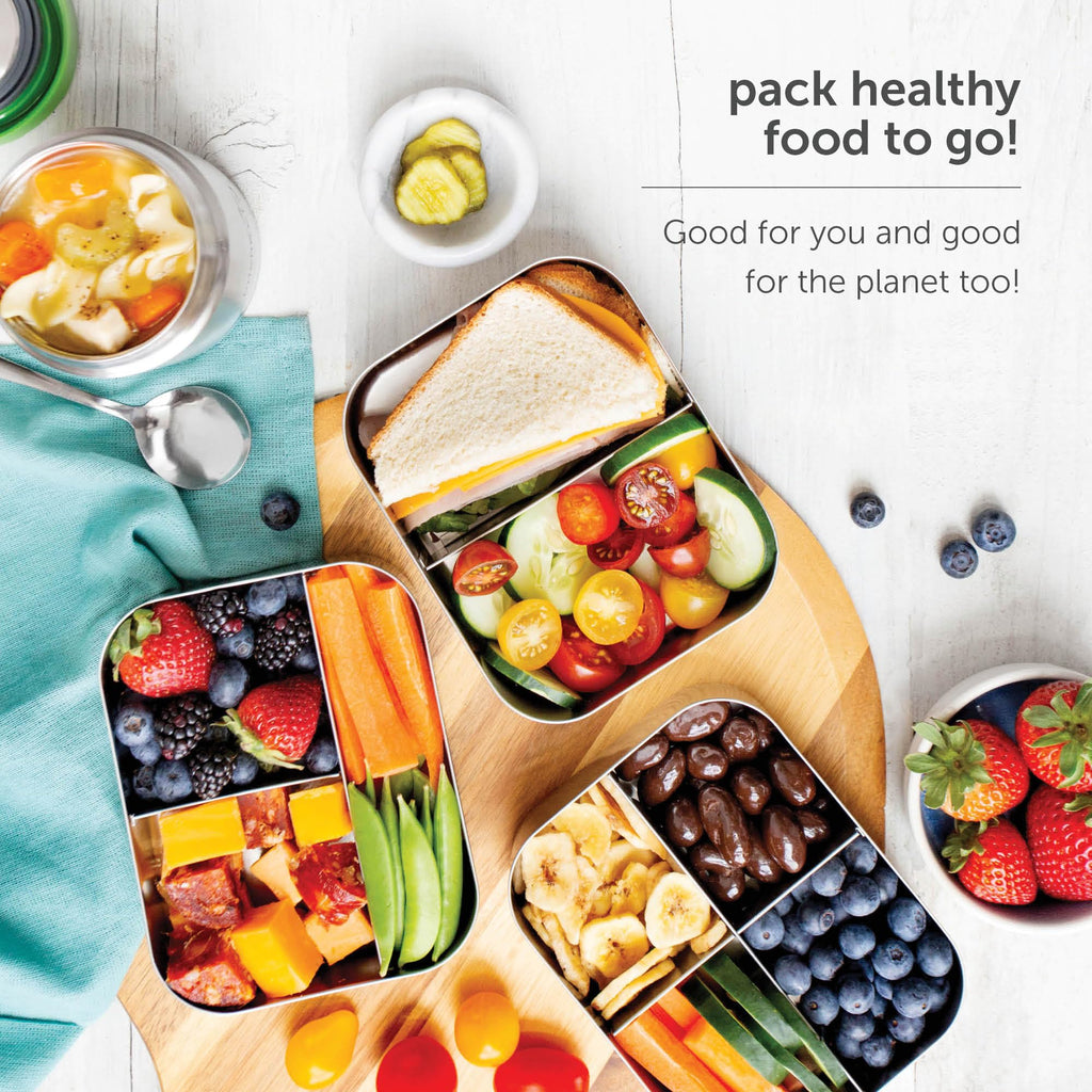 LunchBots Medium Uno Stainless Steel Kids Bento Box 1-Section Aqua 20oz