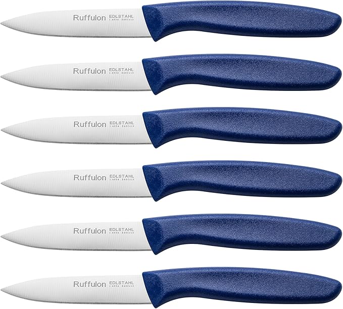 Ruffulon Paring & Fruit Knives Set of 6, Stainless Steel Sharp Blades,Blue.