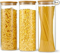 D2scrma 70oz Straight cylindrical Airtight Storage Jars with Bamboo Lid Set of 3 Storage Container Glass Jars, Kitchen Canister for Noodles, Pasta and Coffee beans (‎with Black Lable)