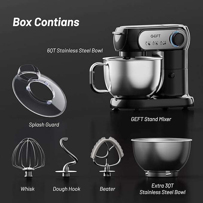 GEFT Stand Mixer, 3.5QT&6QT Bowls Mixers Kitchen Electric Stand Mixer Black