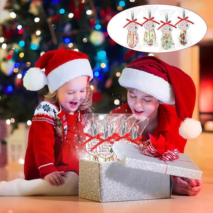 FoldTier 16 Sets 10 Inch Christmas Whisks Gifts DIY Fillable Christmas Tree Ornaments Xmas Colored Silicone Whisks for Cooking Heat Resistant Egg Beaters with Card Rope Bag for Candy Holder