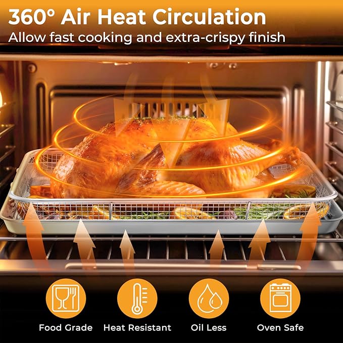 P&P CHEF 15.4” Air Fryer Basket for Oven, Baking Pan with Racks
