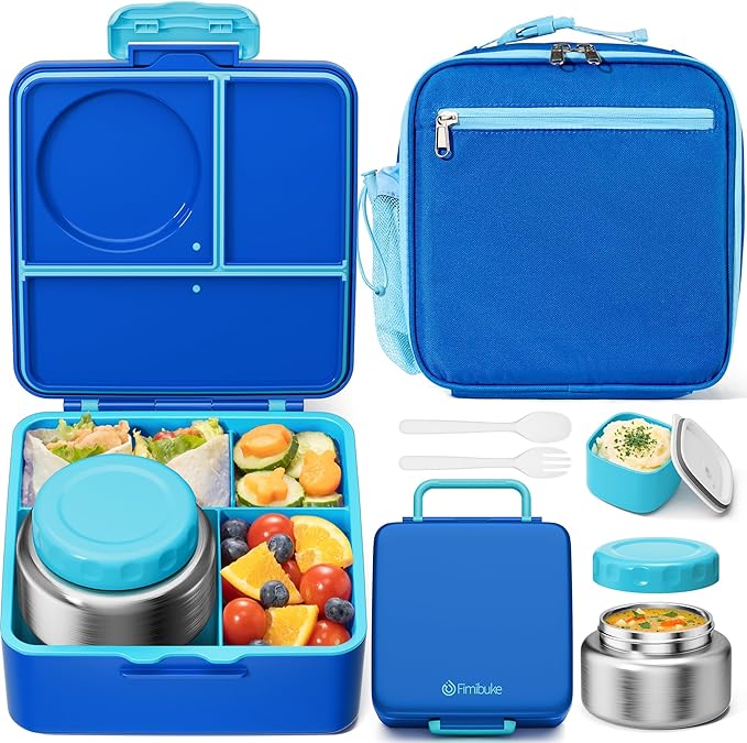 Fimibuke 60oz Kids Bento lunch Box with Insulated Lunch Bag & 8.5oz Thermo