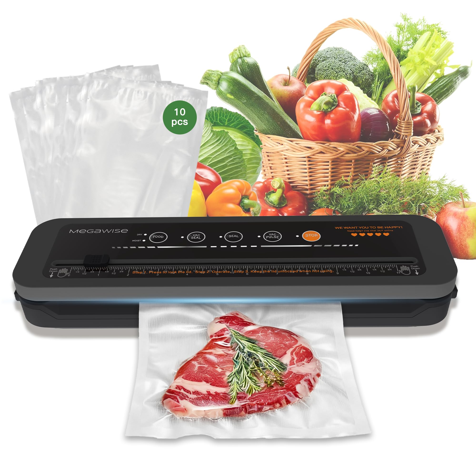 MegaWise Powerful and Compact Vacuum Sealer Machine One-Touch Automatic Food Sealer