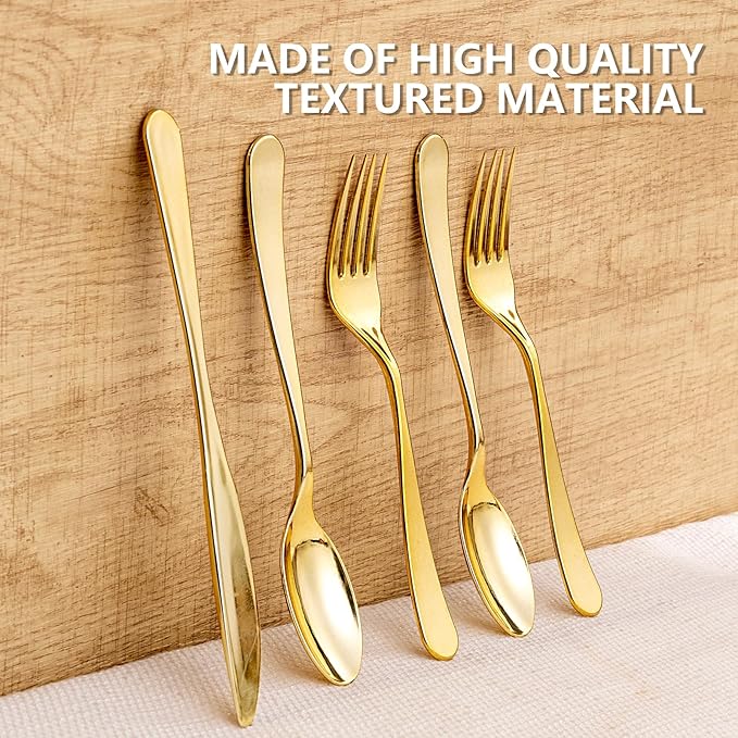 Joyido 150PCS Gold Plastic Silverware Set Heavy Duty for Weddings