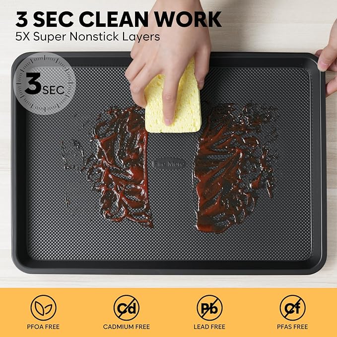 2 Pack Jelly Roll Pan 15.3” x 11.3” Cookie Sheets for Baking 0.8mm Thick Non Stick Baking Sheets for Oven Heavy Duty Baking Trays