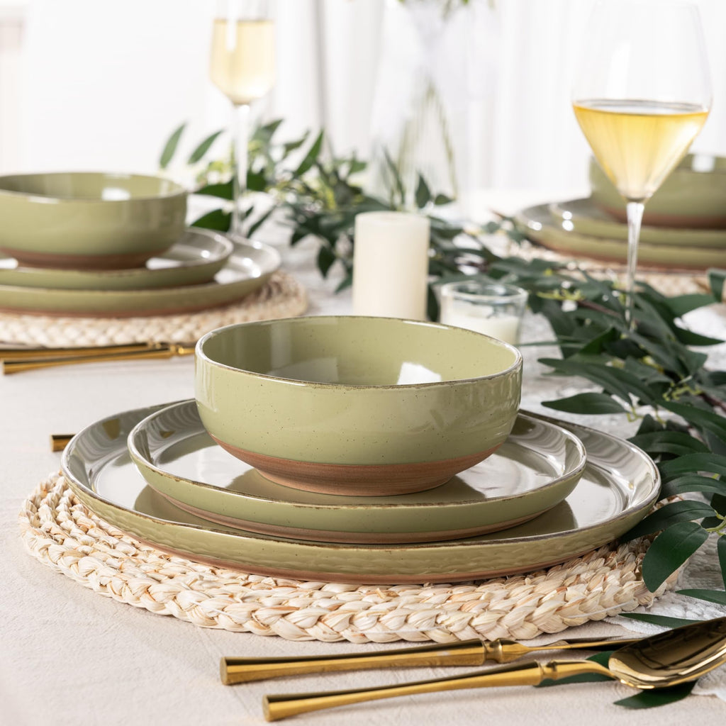 AmorArc Dinnerware Sets for 4, 12 Pieces Ceramic Plates and Bowls Set