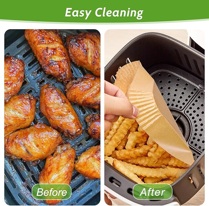360 Pcs 8” Square Air Fryer Paper Liners Disposable Unbleached Heavy Duty