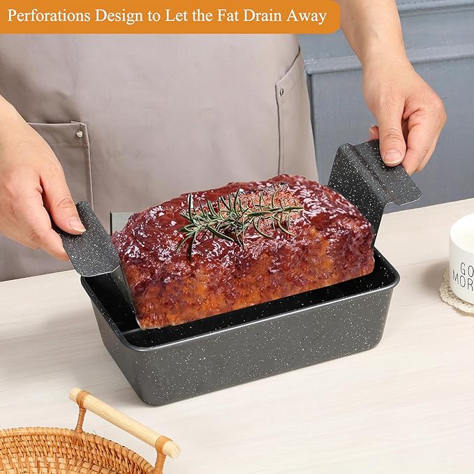 Walooza 9x5 Meatloaf Pan with Drain Tray, Heavy-Gauge Carbon Steel Nonstick Loaf Pan for Baking Bread, Oven-Safe Healthy Baking Pan for Meatloaf, Banana Bread, Sandwich Bread