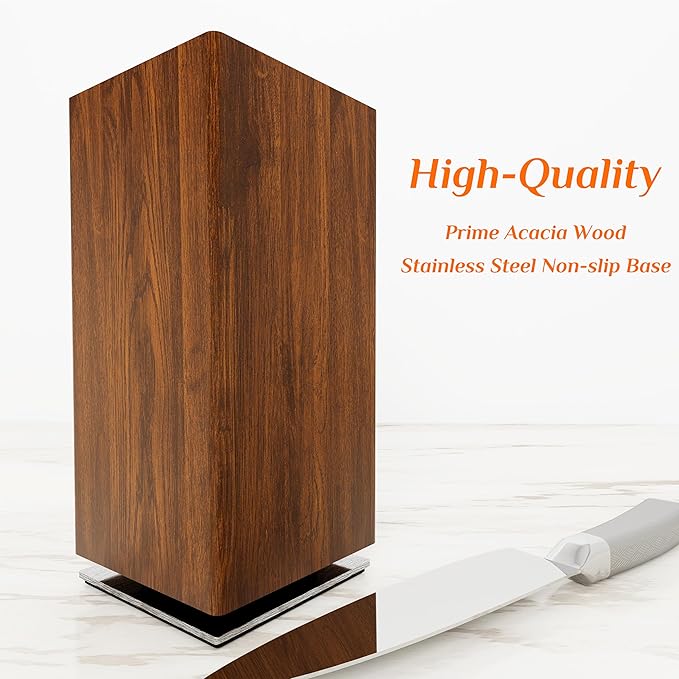 Brosisincorp 360° Rotating Acacia Wood Magnetic Knife Block without Knives
