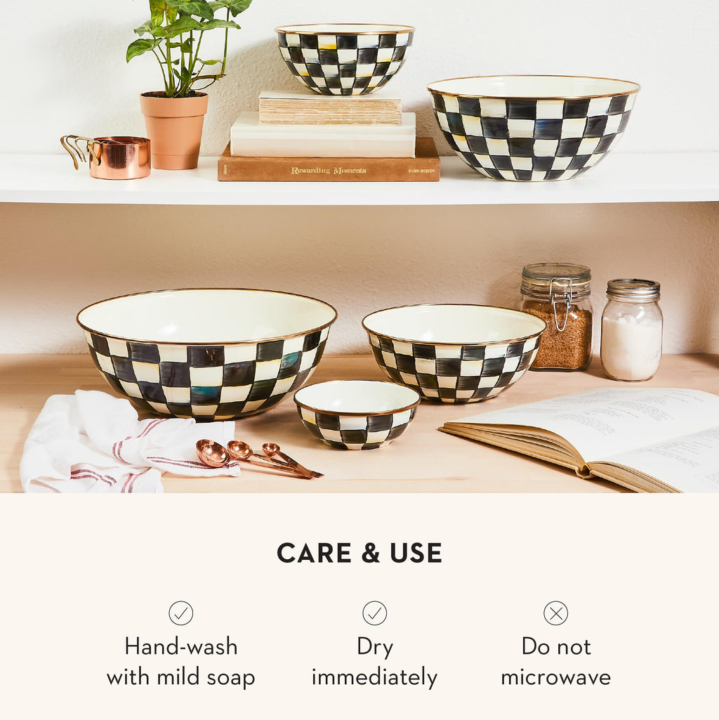MACKENZIE-CHILDS Everyday Bowl, Extra-Large, Black-and-White Courtly Check