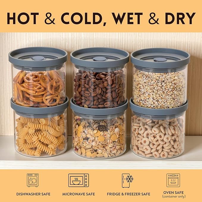 THE HAZEL PANTRY Glass Canisters with Airtight Lids Set of 6 (17.5 oz) - Borosilicate Glass Jars for Overnight Oats, Meal Prep & Pantry Storage, Stackable, BPA-Free, Dishwasher Safe Kitchen Containers