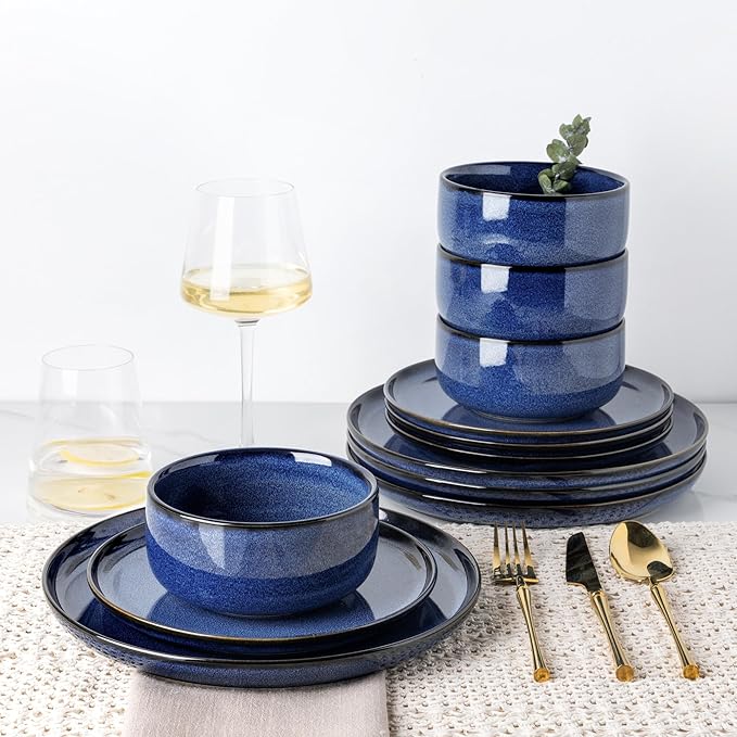 TheTerra Ceramic Dinnerware Set for 4, 12-Piece Plates and Bowls Set