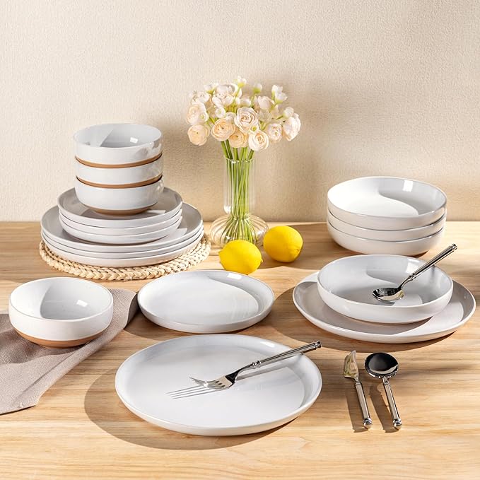 AmorArc Dinnerware Sets for 6, 18 Pieces Ceramic Plates and Bowls Set