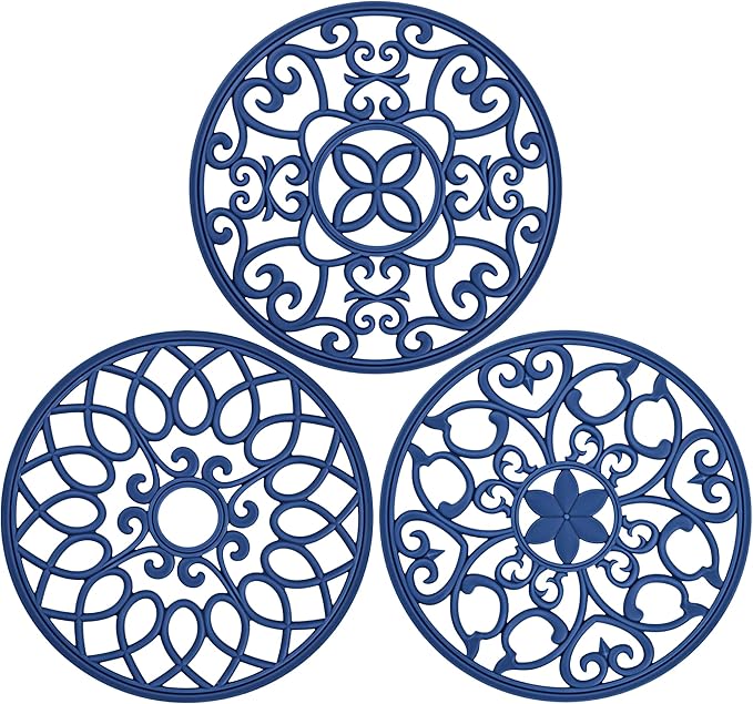 SMARTAKE 3 Set Silicone Trivet Mats for Hot Dishes Pots Pans (Navy Blue)