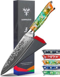 SANMUZUO 5 Inch Kitchen Utility Knife - Xuan Series Kitchen Knives - VG10 Damascus Steel with Resin Handle (Fantasy Orange)