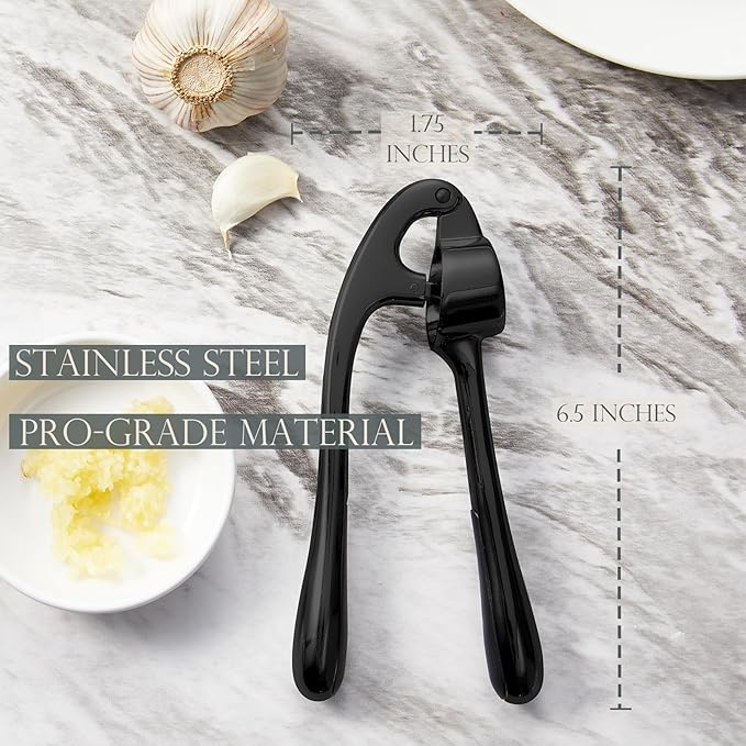 Premium Garlic Press, Professional Garlic Mincer, Easy to Squeeze and Clean, Rust Proof, Efficient Ginger Crusher - Black