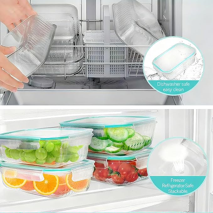 WOVOW 5-Packs, 36 Oz Glass Meal Prep Containers with Snap Locking Lids Glass Food Containers,Airtight Lunch Container,Microwave, Oven, Freezer and Dishwasher
