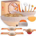 Alzmarlt 9-Inch Round & 10-Oval Bread Banneton Proofing Basket - Set of 2, Sourdough Baking Supplies with Bread Knife & Silicone Sling