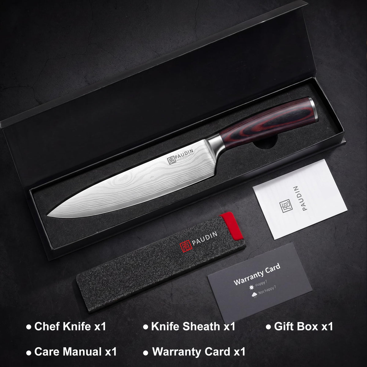 PAUDIN Chef Knife, 8 Inch High Carbon Stainless Steel Sharp Kitchen Knife with Ergonomic Handle, Gift Box for Family & Restaurant