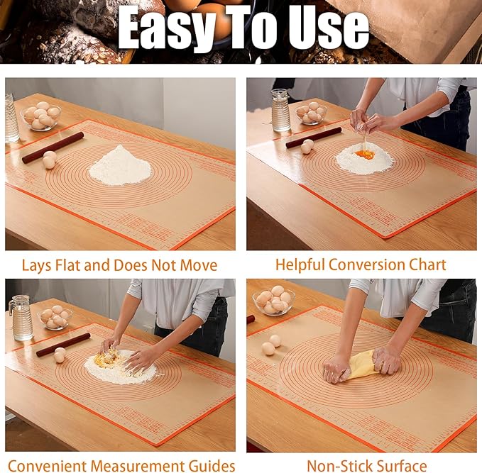 Silicone Pastry Mat 36x24 Inch Nonstick Baking Mat -Perfect for Doug, Pastry, Dough Rolling, Kneading Board, Pie Crust, Fondant, Pasta/Pizza, Kitchen Counter Mat