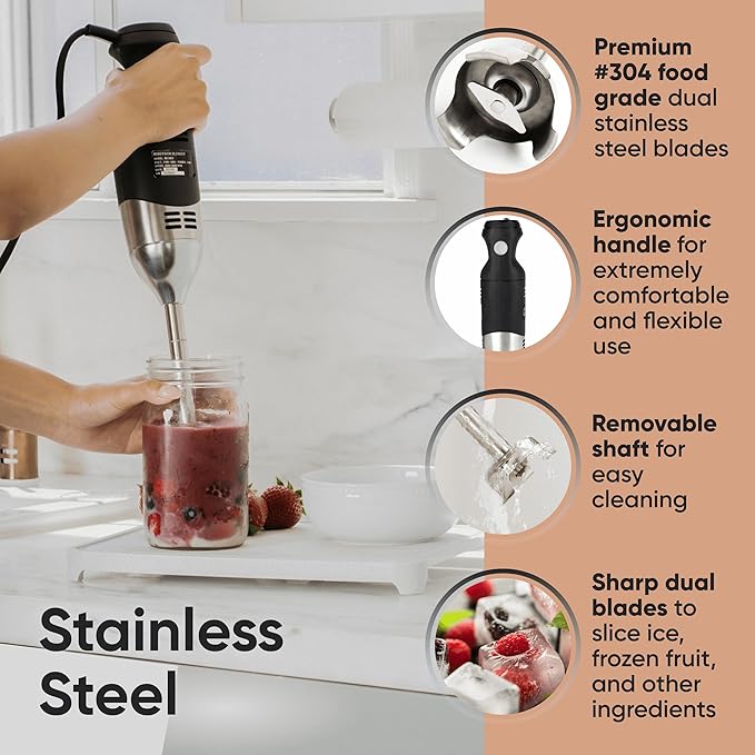 TK Handheld Immersion Blender 220W - 8-Speed, Commercial Grade - 7" Shaft
