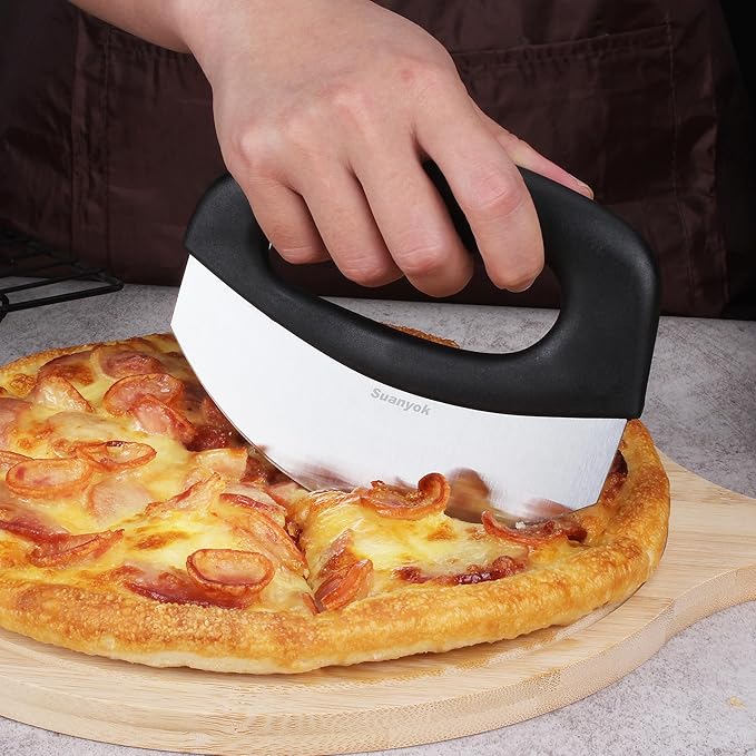 Suanyok Pizza Cutter Stainless Steel Rocker Blade with Cover(Black)