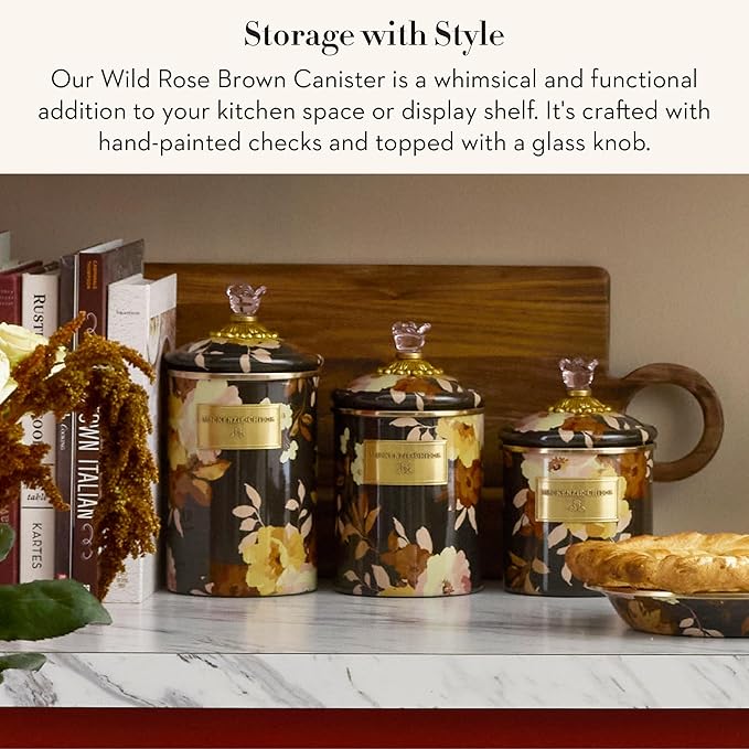 MACKENZIE-CHILDS Enamel Canister, Small, Wild Rose Brown