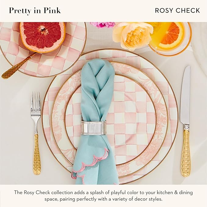 MACKENZIE-CHILDS Enamel Salad and Dessert Plate, Pink-and-White Rosy Check