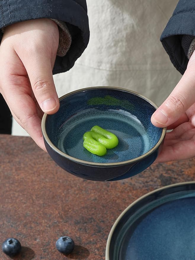 famiware Ceramic Soy Sauce Dish, 3oz Dipping Bowls Set of 6, Midnight Blue