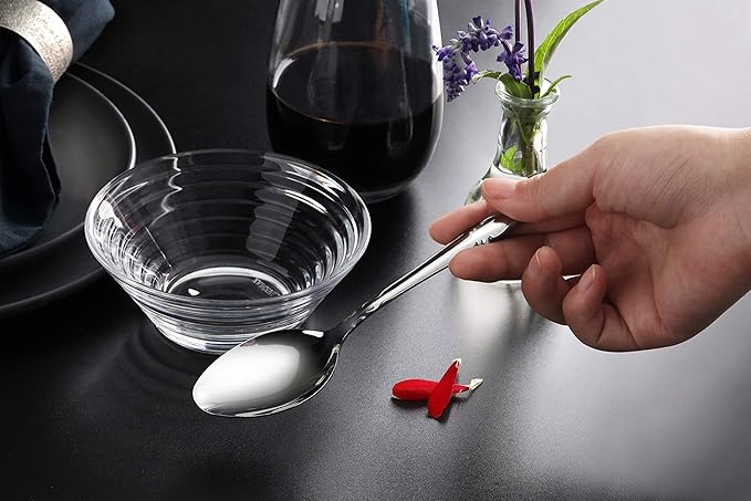 New Star Foodservice Rose Pattern 18/0 Stainless Steel Dinner/Dessert Spoon, 7-Inch, Set of 12, Commercial Grade