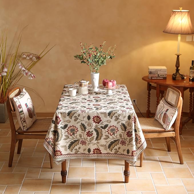 ISAENNE Designer Vintage Linen Tablecloth Rectangular,102"x63"-Ratina