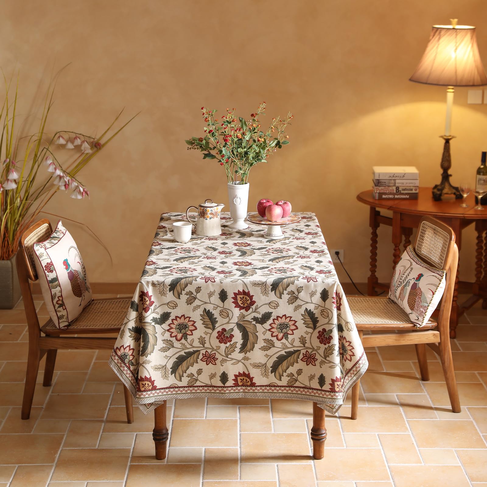 ISAENNE Designer Vintage Linen Tablecloth Rectangular,79"x55"-Ratina
