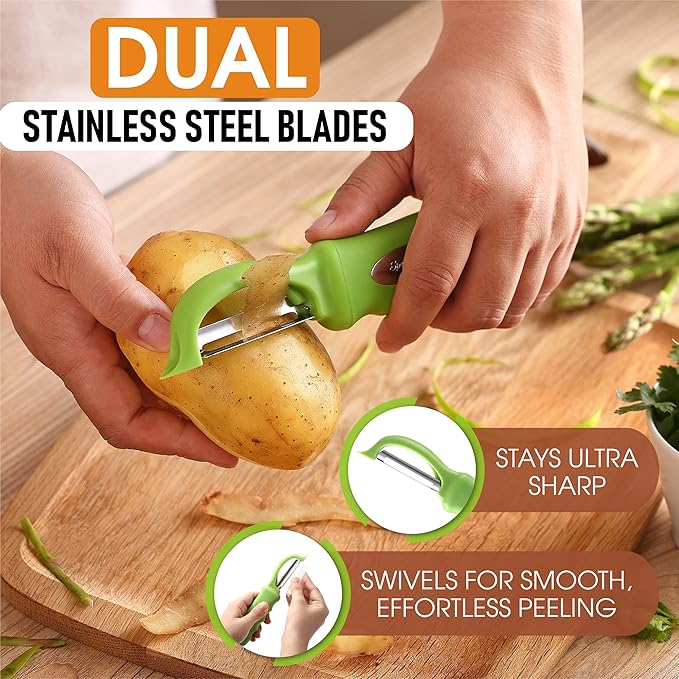 Spring Chef Swivel Vegetable Peeler with Soft Grip Handle, Set of 2, Green