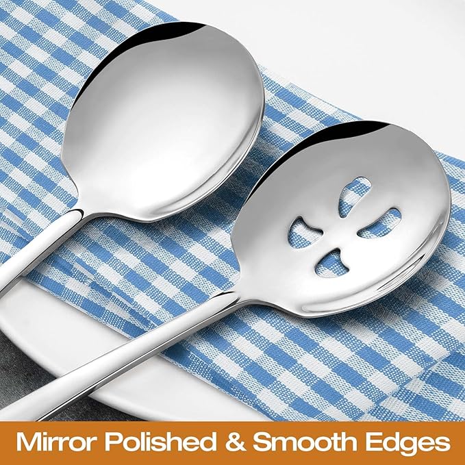 Extra Large Serving Spoons Set of 6-Piece, 11.7-Inch Serving Slotted Spoon x 3 Serving Spoon x 3, 18/8 Stainless Steel Serving Utensil for Buffet, Parties, Catering - Dishwasher Safe(6-Pack, Silver)
