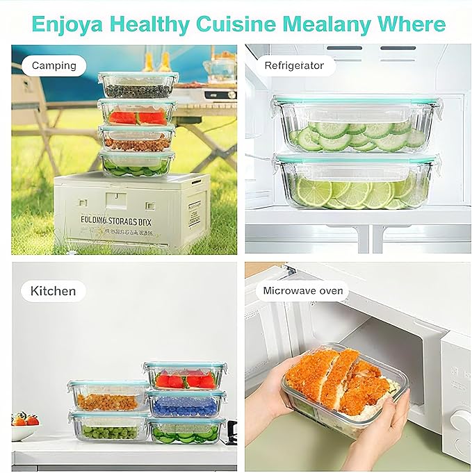 WOVOW 5-Packs, 36 Oz Glass Meal Prep Containers with Snap Locking Lids Glass Food Containers,Airtight Lunch Container,Microwave, Oven, Freezer and Dishwasher