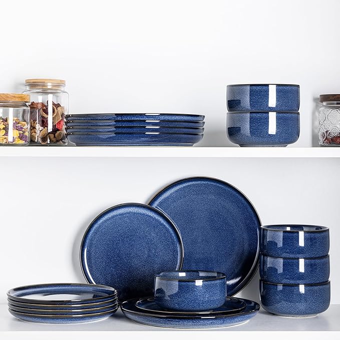 TheTerra Ceramic Dinnerware Set for 4, 12-Piece Plates and Bowls Set