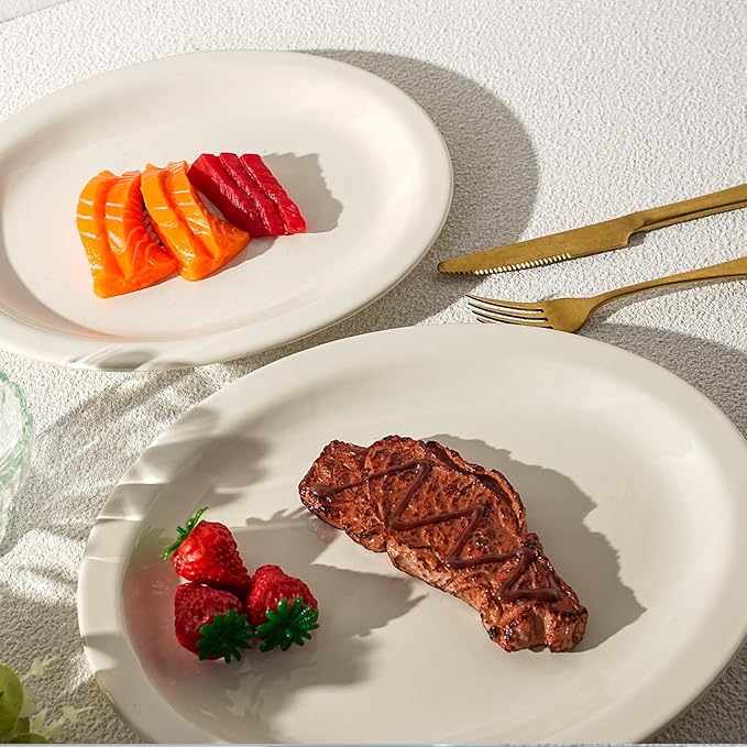IRESTAURANT PLUS Stoneware Narrow Rim Commercial Grade Dinnerware (America White, Platter 13.5" x 10.5")