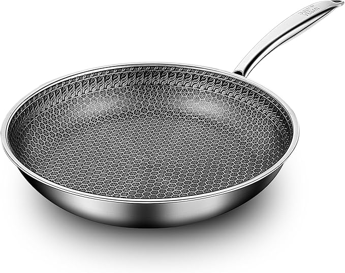 JUST VEGAN 10-inch/11-inch Stainless Steel Skillet with Lid, Nonstick Frying Pan - Induction Ready, Oven & Dishwasher Safe, PFOA/PTFE Free for Gas/Electric/Ceramic Cooktops (10 inch+Lid)