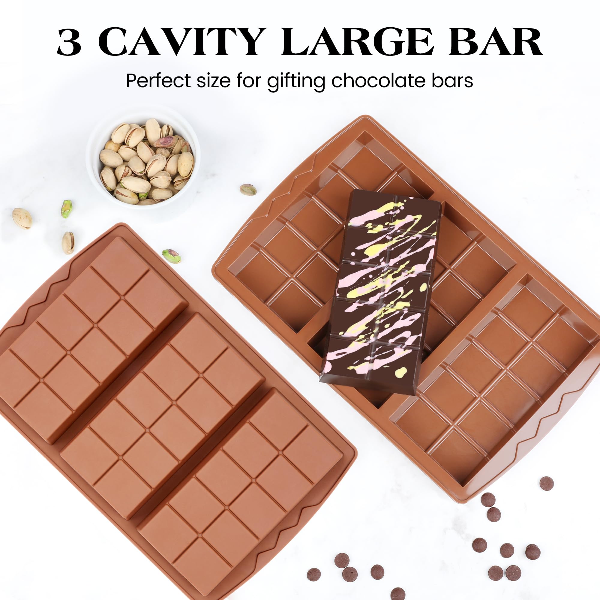 KASHME 4 Pcs Chocolate Bar Mold Deep Dubai 0.85 Inch Stuffed Chocolate Molds Silicone Large Break Apart Silicone Molds (10 Snap + 5 Snap）