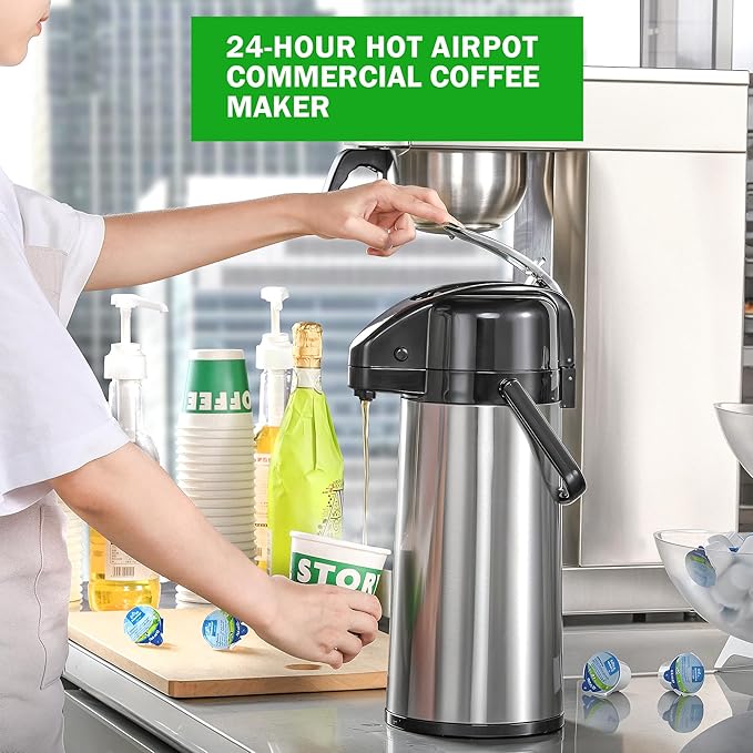 NUPANT Auto-Filling Commercial Airpot Coffee Brewer 2.2L/74oz Dirp Coffee Maker Machine with 24 Hours Hot Thermal Carafe Stainless Steel Pour Over Coffee Dispenser 120V/1450W for Restaurant Office