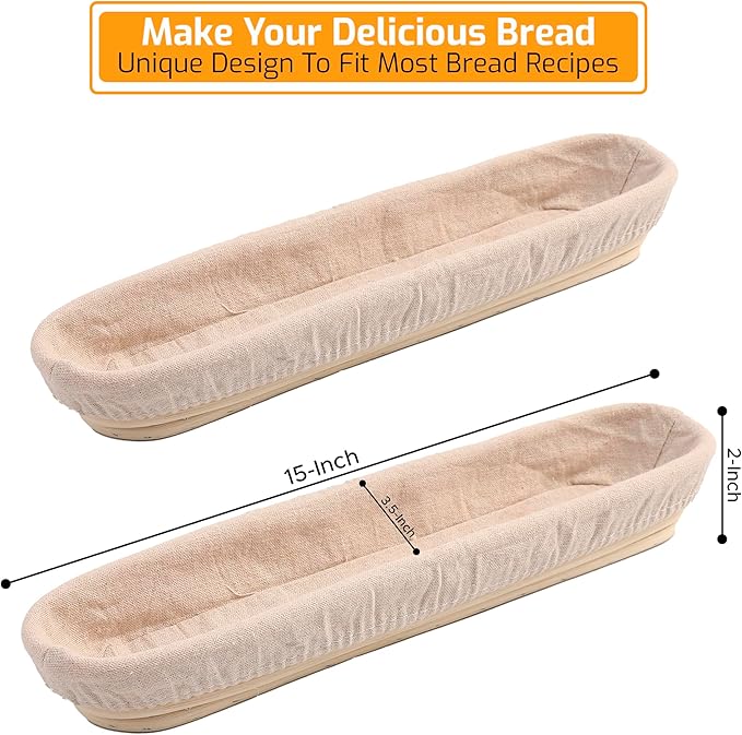 Liliadon Bread Proofing Basket Sourdough Bread Baking Supplies Starter Kit Set (Baguette Baskets)