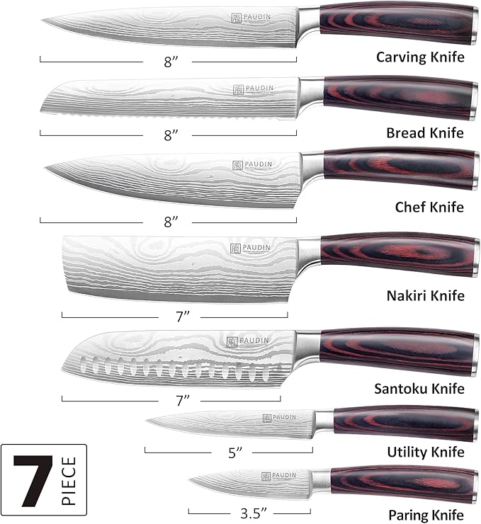 PAUDIN Chef Knife Set, 7 Pieces Kitchen Knife Set, Ultra Sharp Knife Set