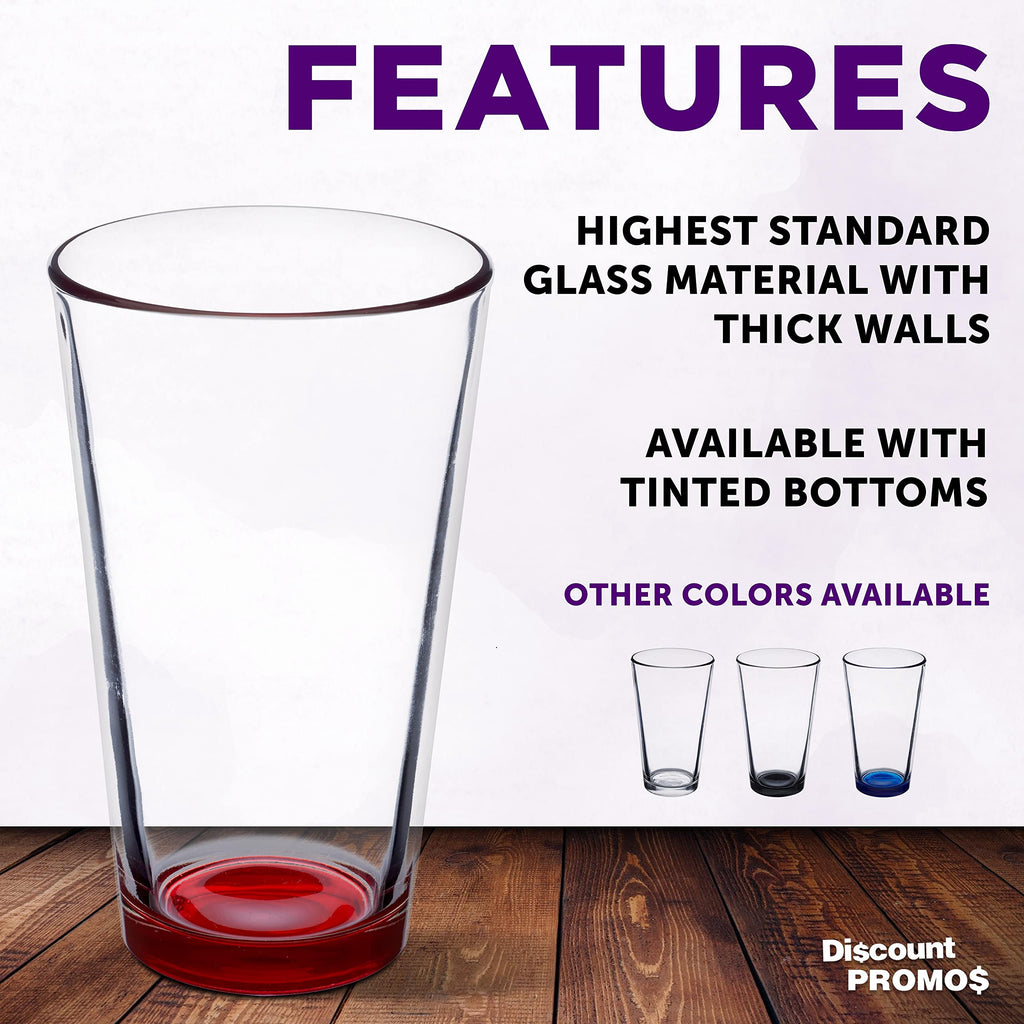 Libbey Pint Glass 16 oz. Set of 10, Bulk Pack - Beer Glasses, Heavy Duty Drinkware - Red