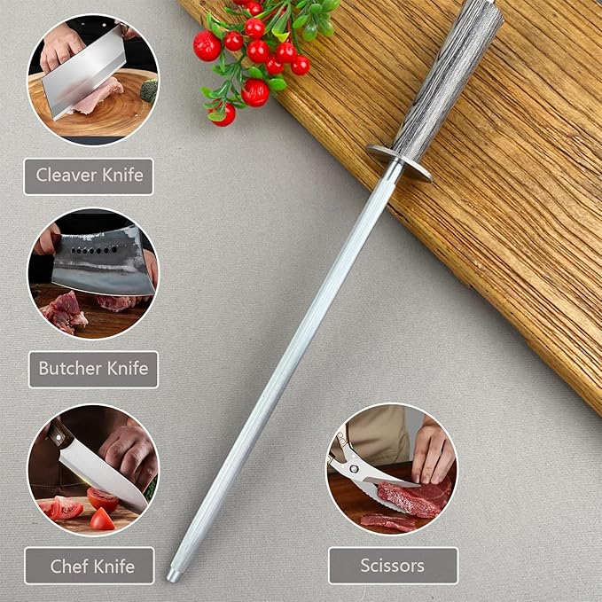 Laoxiongtou 12-Inch Professional Knife Sharpener Rod, Honing Rod For Knives