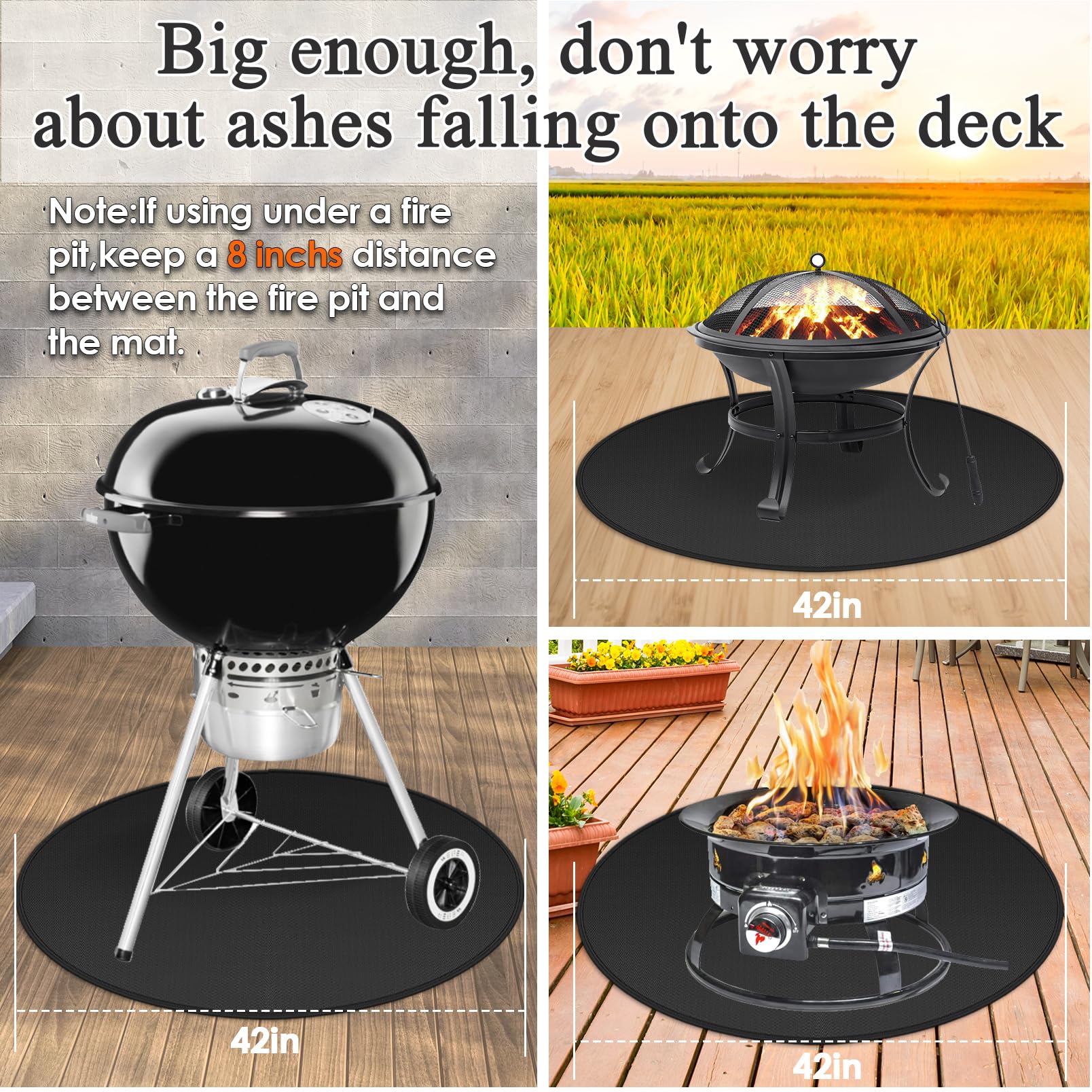 Amerbro Round Fire Pit Mat Compatible with Solo Stove Bonfire, Accessories Compatible with Solo Stove, 3-Layer Fireproof Esay to Clean Grill Matt for Outdoor Grill Deck Protector, 42in
