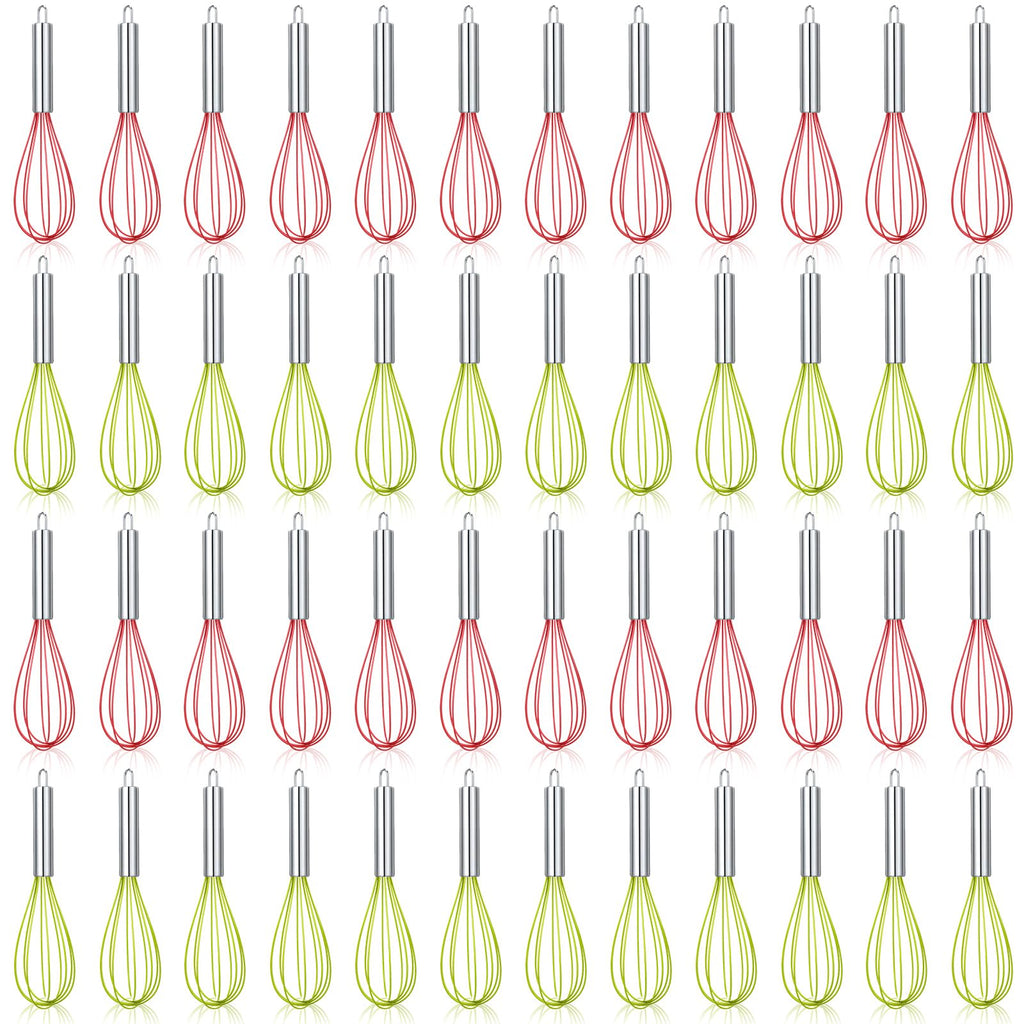 FoldTier 48 Sets 10 Inch Whisks Bulk DIY Fillable Whisk Gifts Colored Silicone Whisks for Cooking Heat Resistant Egg Beaters for Candy Holder Party Favors