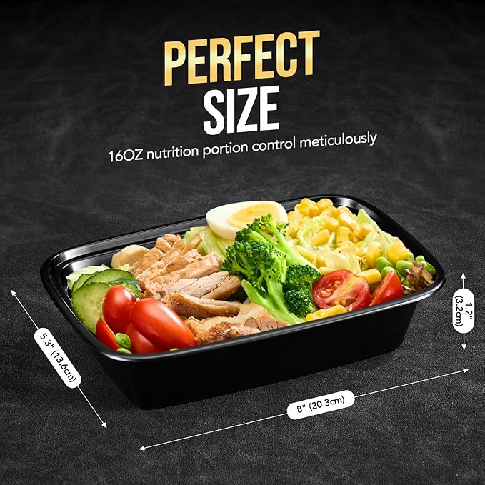 Glotoch Express Meal Prep Containers with Lids 16oz 50 Pack Leakproof