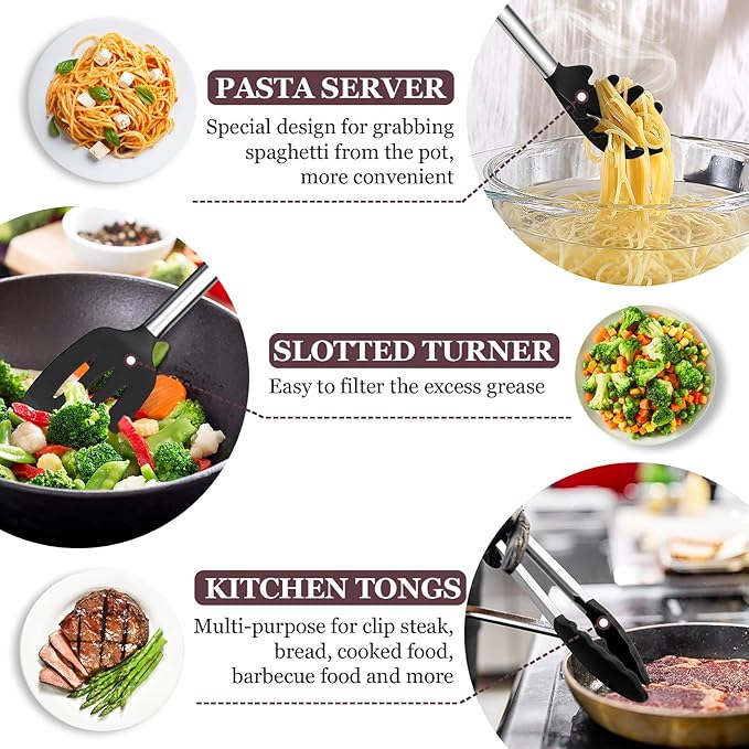 TeamFar Kitchen Utensils Set of 8, Silicone Utensils Kitchen Tools Set